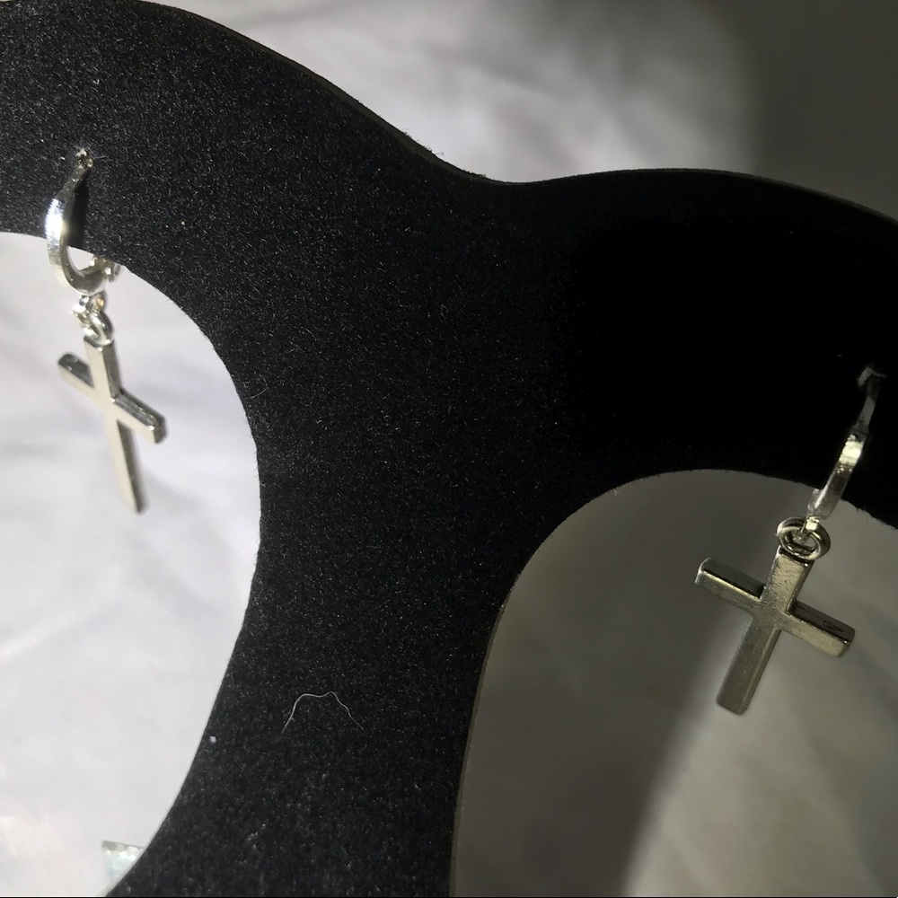Stainless Steel Silver 1” Cross Earrings - Picture 1 of 4